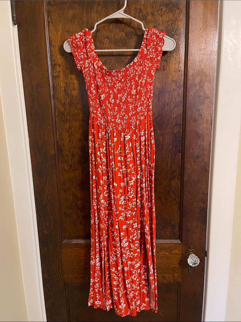 Amazon Red Floral Maxi Dress with White Floral Print